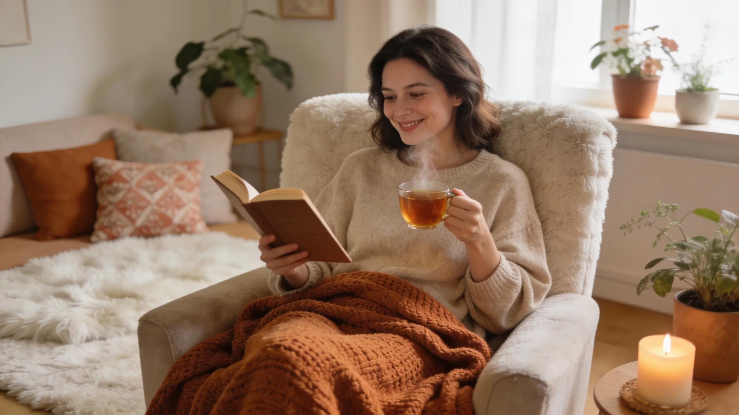 Woman relaxing at home during recovery from facelift treatment