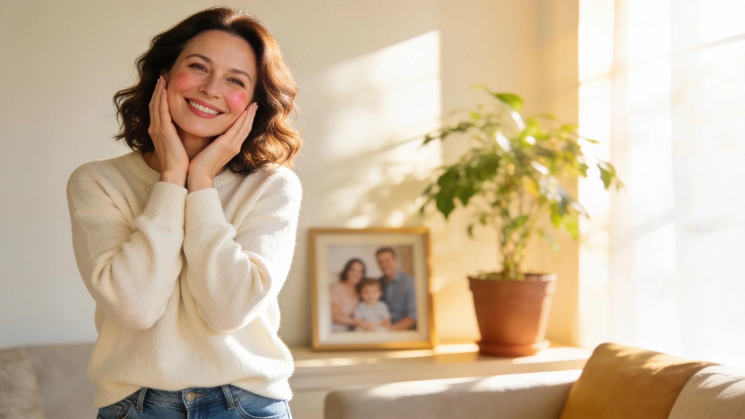 Middle-aged woman displaying confidence and satisfaction after cosmetic enhancement